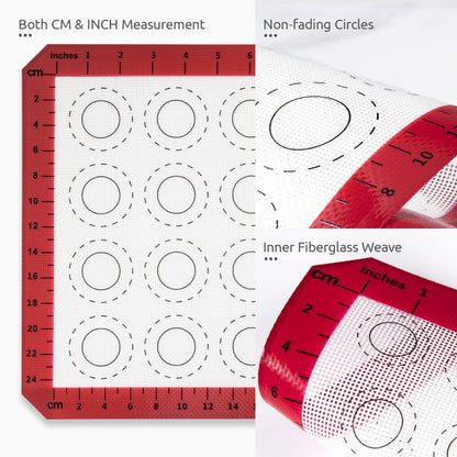 U-Taste 446ºF Heat Resistant Macaron Silicone Baking Mat, Non Stick Reusable Cookies Pastry Sheet Liner with Edge Enhancement Circle Measurement for Oven (Half Sheets Size, Pack of 2, Red)