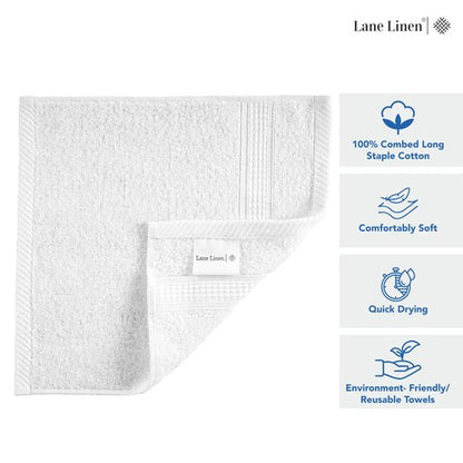 LANE LINEN White Washcloths 24 Pack - 13x13 inches - 100% Cotton - Premium Quality Wash Cloths for Bathroom - Well Stitched, Soft & Highly Absorbent Washcloths Set - Ideal for Hotel, Spa & Salons