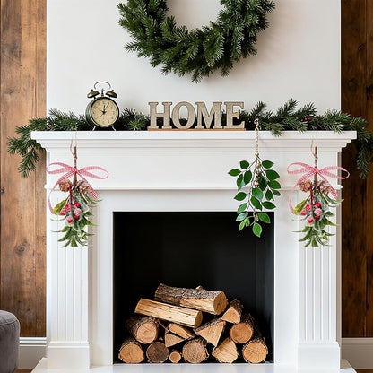 Mistletoe Christmas Decor Hanging with Plaid Bow, 2 Pcs, Red Berries – 10in Aesthetic Kissing Ball (Variation: Green+2)