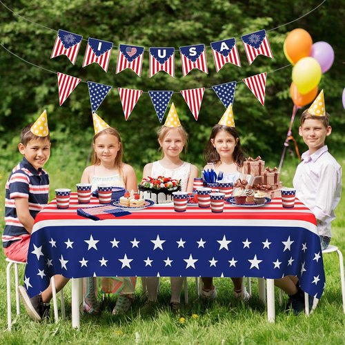 American Flag Party Decorations - 170 Pcs Patriotic Set with Banner, Plates, Cups & More for 24 Guests