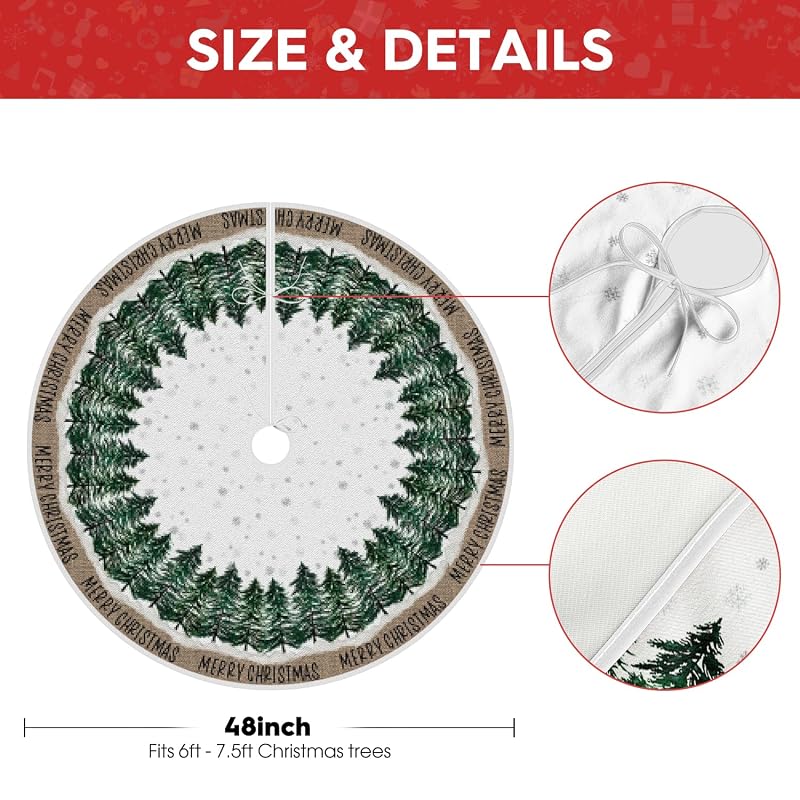 Snowflake Christmas Tree Skirt 48-Inch – Durable Polyester, Double Layer