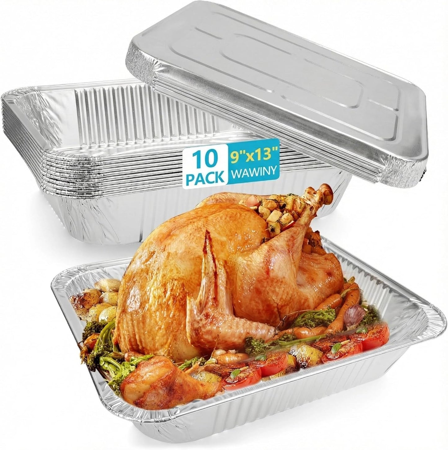 Thickened Aluminum Foil Pans by [Brand Name] - 9x13 Extra Deep Disposable Pans with Lids for Roasting, Baking & Catering | 10-Pack