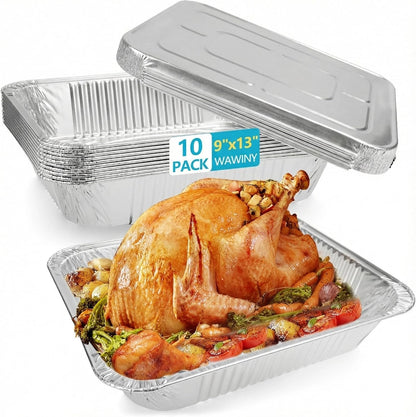 Thickened Aluminum Foil Pans by [Brand Name] - 9x13 Extra Deep Disposable Pans with Lids for Roasting, Baking & Catering | 10-Pack
