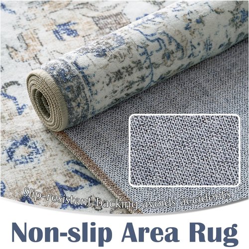 jinchan Runner Rug 3x7 Washable Area Rug Soft Indoor Floor Cover Thin Retro Distressed Blue Multi Carpet Floral Print Country Boho Non Slip for Bathroom Kitchen Bedroom Living Room