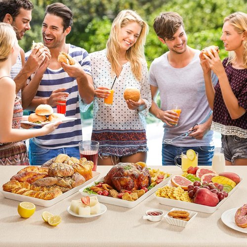 Lifewit Plastic Serving Tray - Reusable Large Platter for Parties | Rectangle, 14.5" x 9.5", 3 Pcs