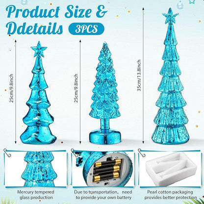 Blue Classic 3-Pack Glass Christmas Trees with LED Lights