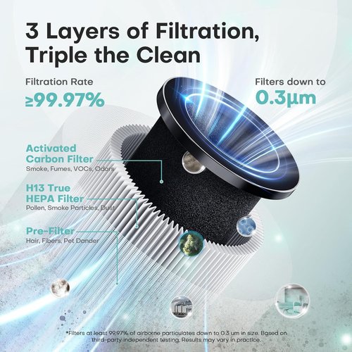 Air Purifier - High Efficiency Filter for Up to 1076 Ft² | Compact & Quiet Design for Pets, Pollen & Smoke - Black