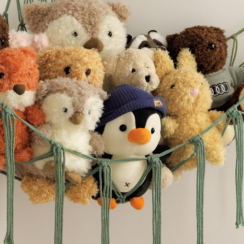 mirolam Stuffed Animal Hammock - Large Stuffed Animal Net Corner - Hanging Stuff Animal Storage Organizer For Plush Plushie Display Room Bedroom Boho Decor