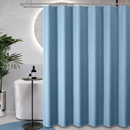 Wekayli Light Blue Shower Curtain - Waffle Textured Heavy Duty Thick Fabric Shower Curtains for Bathroom, with Grommets and 12 Stainless Steel Hooks 72''x72''
