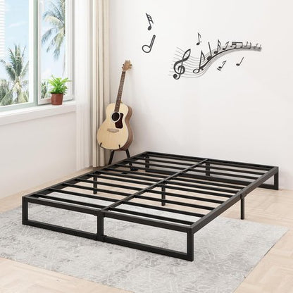 Lutown Teen Queen Size Bed Frame - Heavy Duty Metal Platform with Steel Slat Support | Easy Assembly, Black