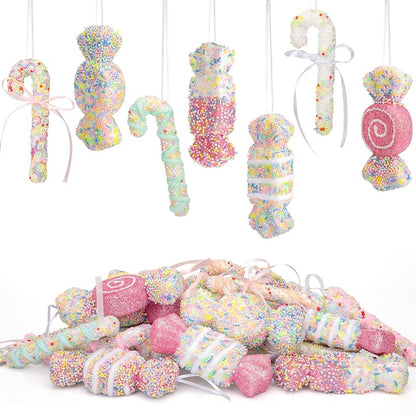 Pastel Candy Cane Christmas Ornaments 12Pcs – Candyland Theme Bows & Lollipops (Variation: Candy)