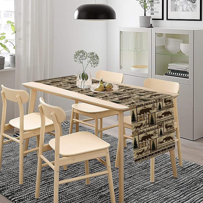 Cabin-11 Rustic Bear Deer Table Runner 13x90 Inches – Linen Kitchen Dinning Decor