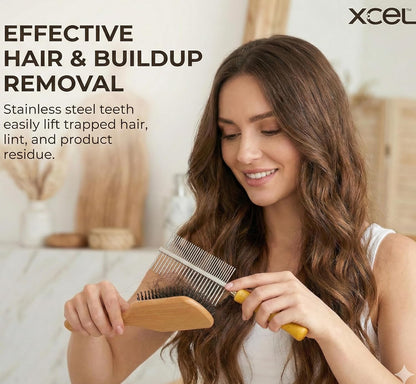 XCEL Hair Brush Cleaner Tool - Dual-Sided Remover Comb for Hair & Dust Buildup | Ideal for Paddle & Boar Bristle Brushes