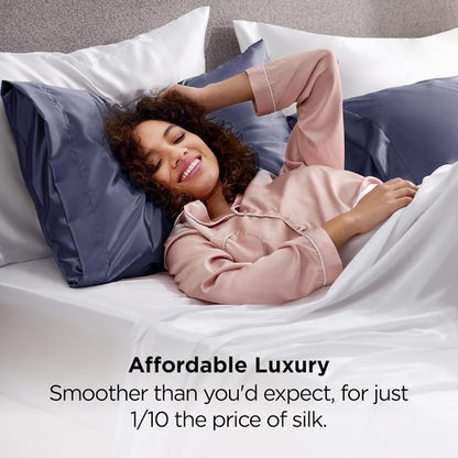 Bedsure Satin Pillowcases - Luxurious Queen Size Set of 2, Envelope Closure, Blue Granite | 20x30 Inches