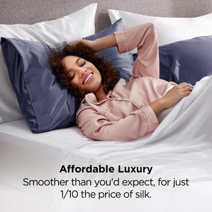 Bedsure Satin Pillowcases, Similar to Silk Pillow Cases Queen Size Set of 2, Pillow Case for Sleeping Women with Envelope Closure, Gifts for Women Men, Blue Granite, 20x30 Inches, 2pcs
