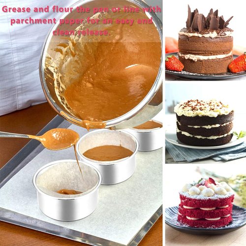 E-far Mini Round Cake Pan Set - 4 Inch Stainless Steel Baking Pans | Non-Toxic, Dishwasher Safe