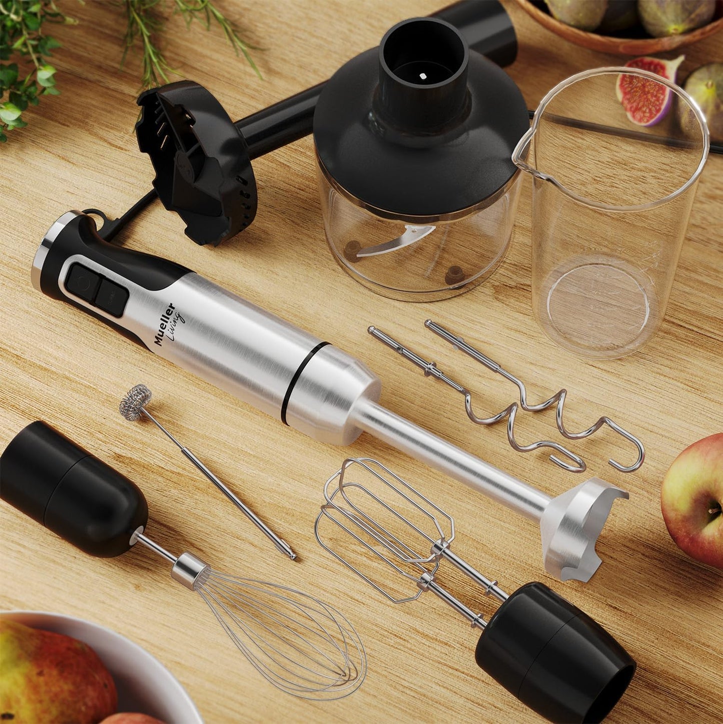 MuellerLiving Immersion Hand Blender Set - 8-Speed Mixer with Stainless Steel Blade & 7 Attachments
