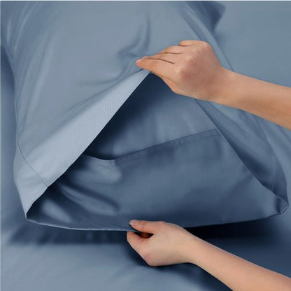 Bedsure Cooling Twin Sheets - Breathable Rayon from Bamboo | Soft, Deep Pocket Up to 16 Inches, Dusty Blue