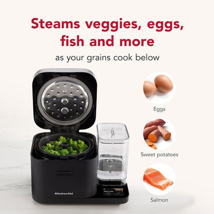 KitchenAid 8-Cup Grain & Rice Cooker - Automatic Sensing Scale & Water Tank, Black Matte
