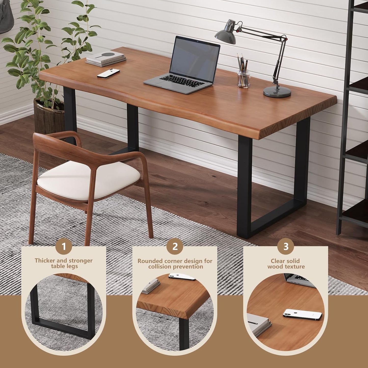 Skiennix Solid Wood Office Desk - Stylish & Durable Design | Multi-Size Options for Home or Work (Tan, 55.12 in)