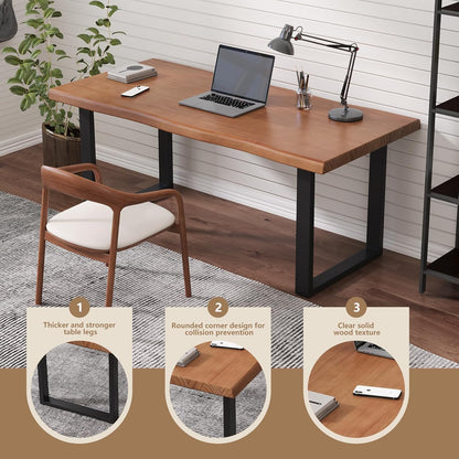 Skiennix Solid Wood Office Desk - Stylish & Durable Design | Multi-Size Options for Home or Work (Tan, 55.12 in)
