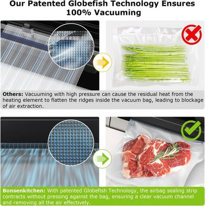 Bonsenkitchen Vacuum Sealer Machine - Powerful Low-Noise Food Sealer with Built-In Cutter & Bag Storage