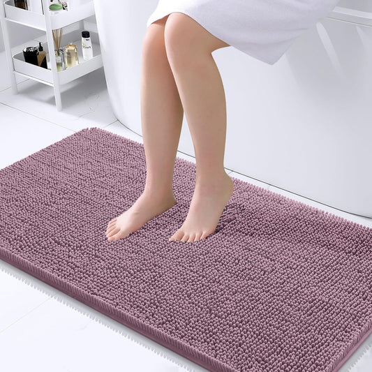 OLANLY Bathroom Runner Rugs - Soft Chenille Bath Mats with Rubber Backing | 44x24, Deep Plum, Quick Dry, Machine Washable