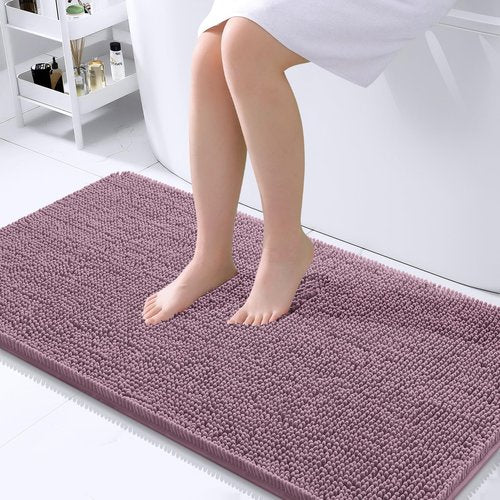 OLANLY Bathroom Rugs 44x24, Extra Soft Absorbent Chenille Bath Rugs, Rubber Backing Quick Dry, Machine Washable Bath Mats for Bathroom Floor, Tub and Shower, Home Decor Accessories, Deep Plum