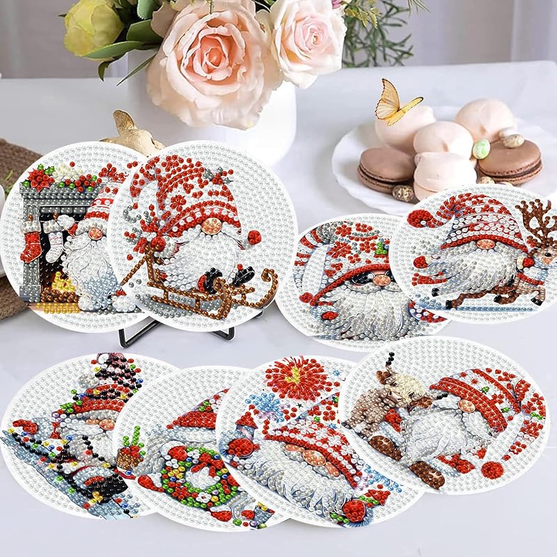 Christmas Gnome Diamond Art Coasters Kit - 8 Pcs by Ekuxom (Variation: Christmas Gnome)