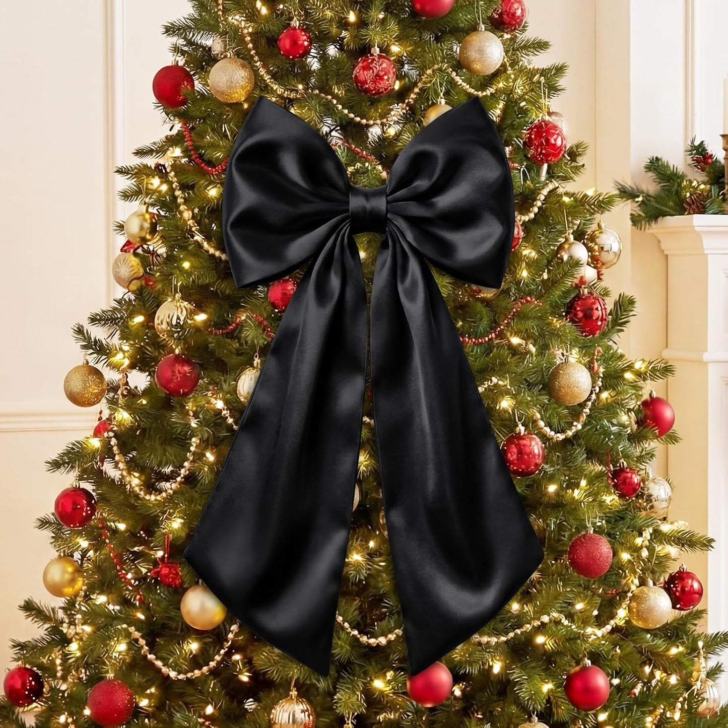 Suncalla Large Satin Bow Decorations - 3 Pcs 2 FT Hanging Wall Decor for Birthdays & Weddings | Black