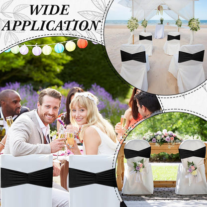 Moukeren Spandex Chair Sashes - 150 Pcs Elastic Ribbon Seat Ties for Weddings & Events | Black