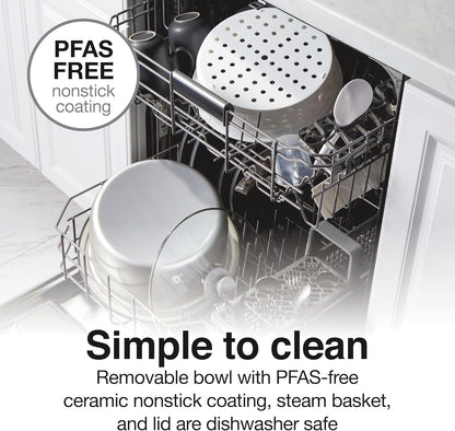 Proctor Silex Rice Cooker & Food Steamer - 10 Cups Cooked Capacity, Includes Steam Basket, White