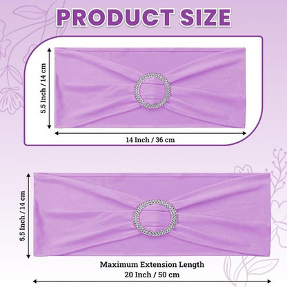 MDS Premium Spandex Chair Sashes - Stretch Chair Cover Bands with Buckle Slider | Pack of 10 - Light Purple
