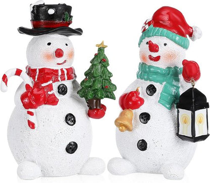 Amosfun Christmas Snowman Figurines - 2pcs Resin Ornaments for Holiday Decor | 6 Inch Tall Centerpieces