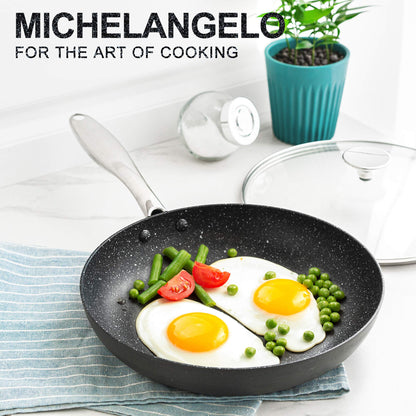 MICHELANGELO Small Frying Pan, Hard Anodized Nonstick with Granite-derived Coating, 8 Inch Skillet with Lid