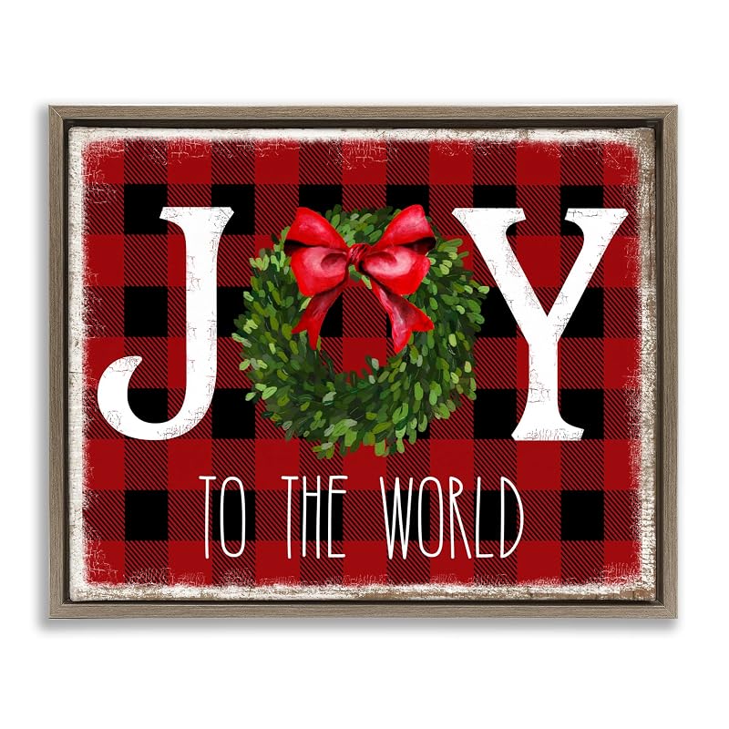 Christmas Buffalo Plaid Affirmation Canvas in Floater Frame - 25 x 31 inches, Montalcino Elm + Floater Frame