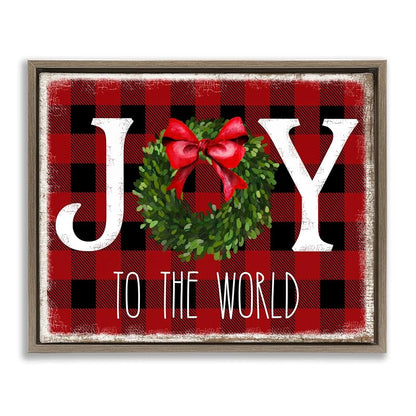 Christmas Buffalo Plaid Affirmation Canvas in Floater Frame - 25 x 31 inches, Montalcino Elm + Floater Frame
