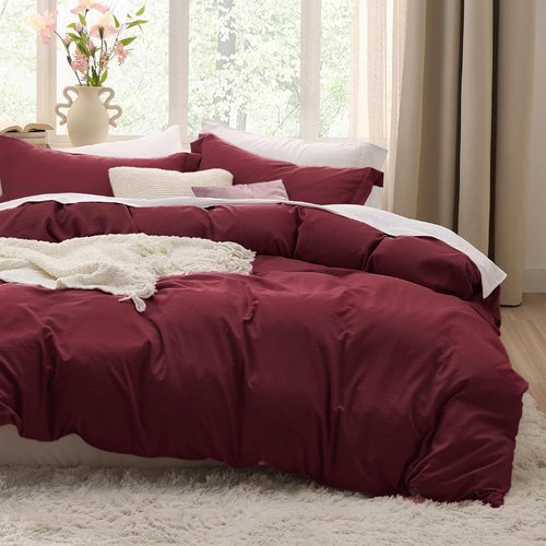 Bedsure Winery Duvet Cover Set - Extra Soft Queen Size 3-Piece Bedding with Zipper Closure | 90x90 Inches