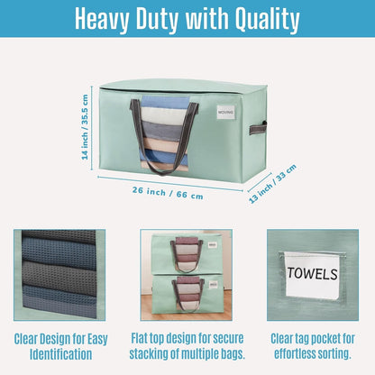 VENO Heavy Duty Moving Bags - 10 Pack Clothes & Comforter Storage with Clear Window | Light Green Matte