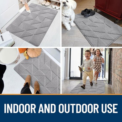 OLANLY Door Mats Indoor, Non-Slip, Absorbent, Dirt Resist, Entrance Washable Mat, Low-Profile Inside Entry Doormat for Entryway (32x20 inches, Grey)