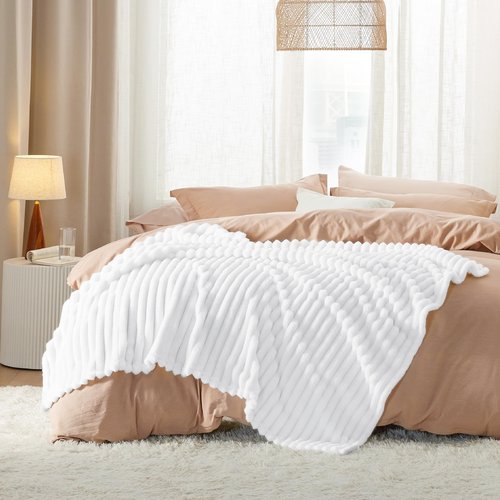 Bedsure GentleSoft White Fleece Blanket for Couch - Cozy Soft Blankets for Women, Cute Small Throws for Girls, Bright White, 50x70 Inches