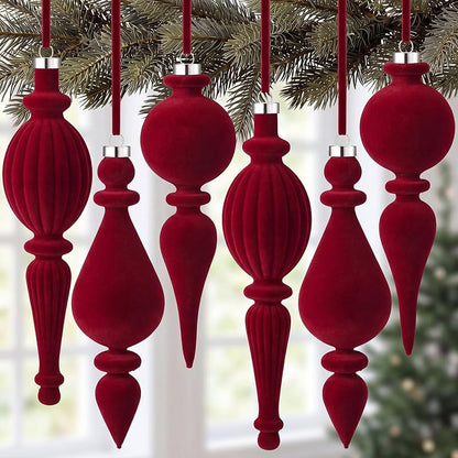 Jetec 12 Pcs Red Velvet Christmas Ornaments with 3 Styles – Flocked Holiday Tree Decorations, Burgundy