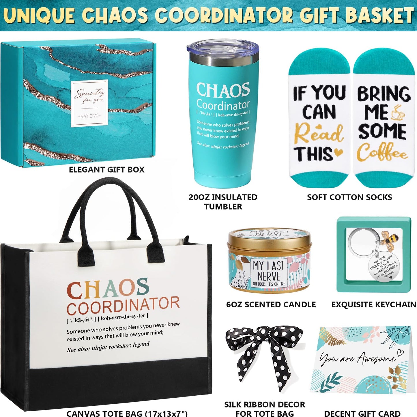 Thank You Gifts for Women, Administrative Professional Day Gifts, Chaos Coordinator Gifts for Coworker Manager Boss Lady Nurse Employee Teacher Appreciation Gifts, Birthday Gifts with Canvas Tote Bag