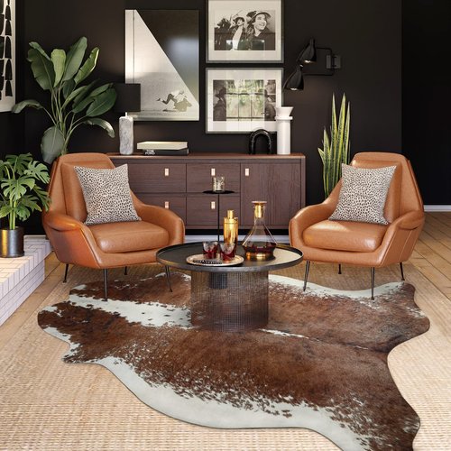Easycozy Faux Cowhide Rug Large Cow Print Rug 4.6 x 5.2 Feet Thickened Elastic Cowhide Rug for Bedroom Living Room Home Office Western Decor