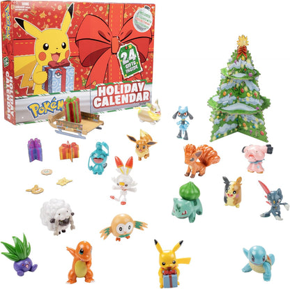 Pokemon 2024 Holiday Advent Calendar - 24 Gift Pieces with 16 Toy Figures & 8 Christmas Accessories for Ages 4+