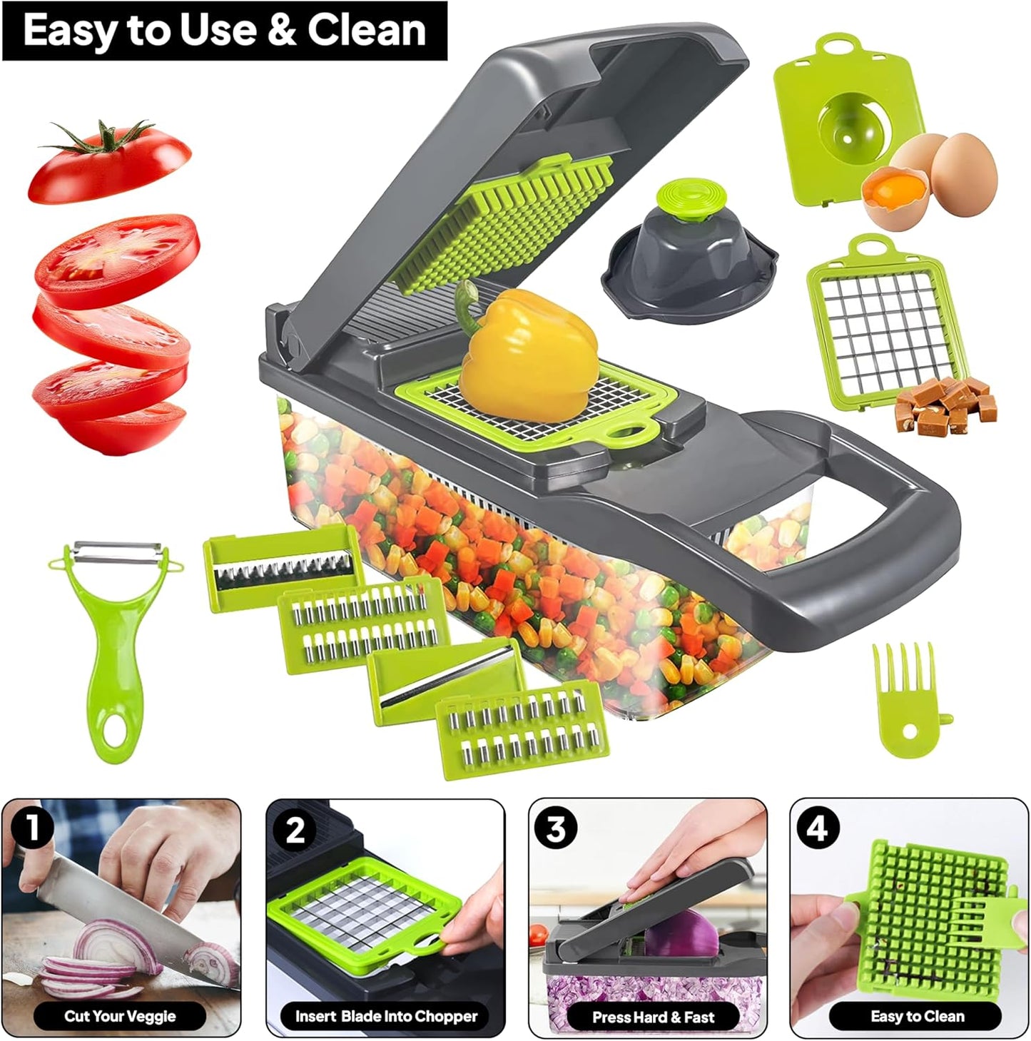 Pro-Series 16-in-1 Vegetable Chopper - Multi-Blade Food Cutter with Container & Kitchen Gadgets