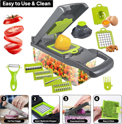 Pro-Series 16-in-1 Vegetable Chopper - Multi-Blade Food Cutter with Container & Kitchen Gadgets