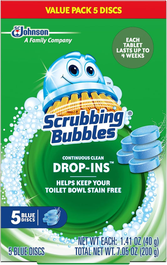 Scrubbing Bubbles Toilet Bowl Cleaner Tablets - Automatic Blue Drop-Ins for Hard Water & Stain Protection | 5 Count