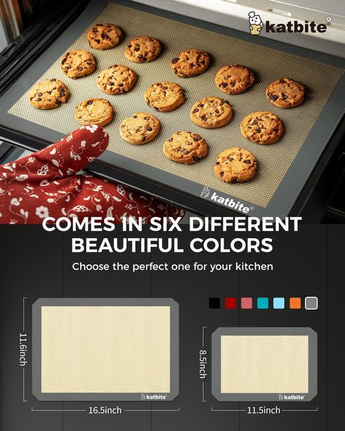 Katbite Silicone Baking Mat Set - Large Nonstick Bakeware Mats for Cookies & Pastry | 3-Piece Set (2 Half Sheets & 1 Quarter)