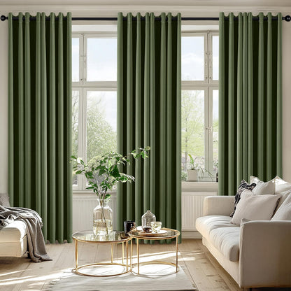MIULEE Olive Green Blackout Curtains - Thermal Insulated Room Darkening Drapes | 84 Inches Long, 2 Panels